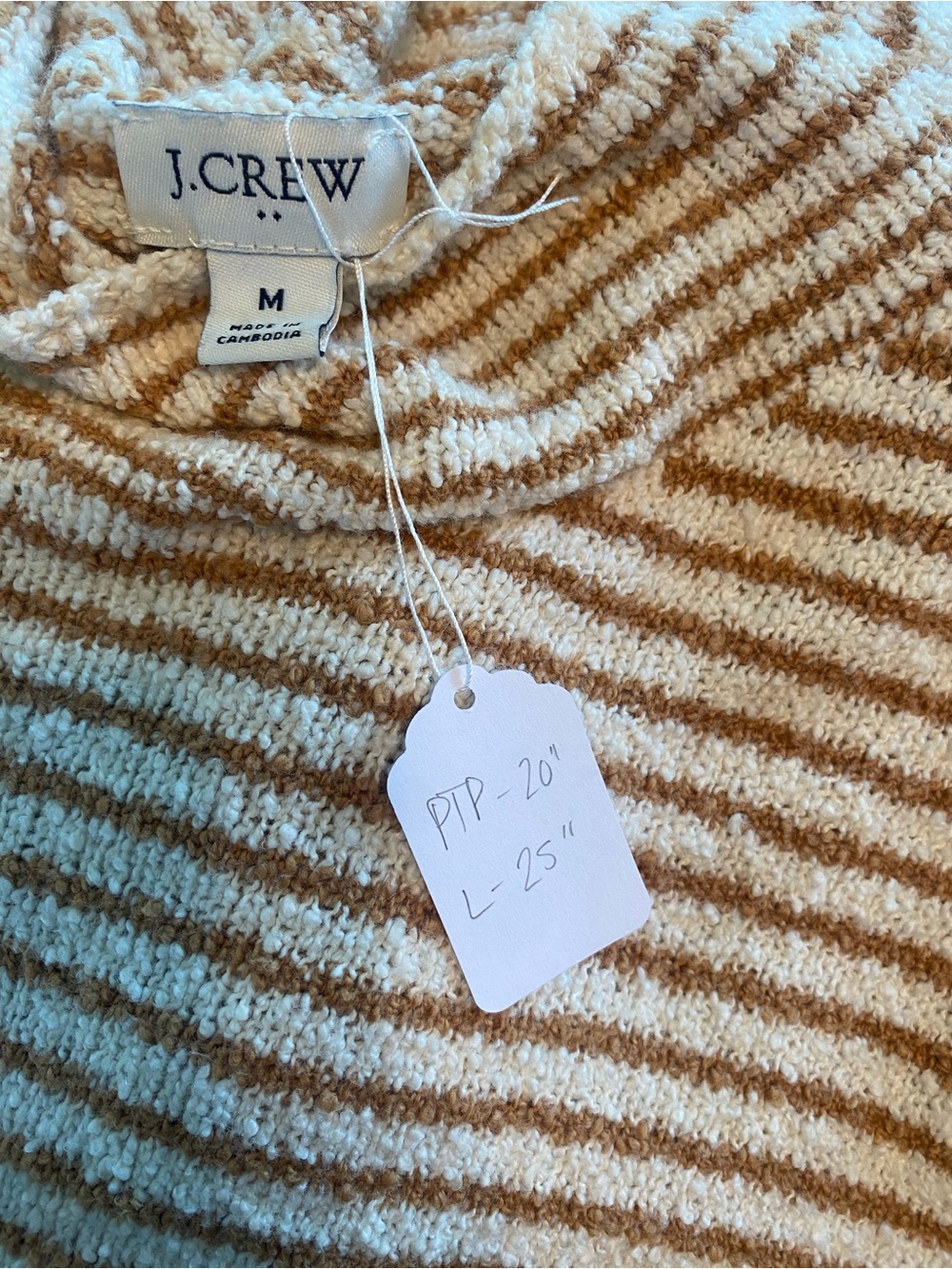 J. Crew Cream & Brown Striped Mockneck Sweater - Picture 9 of 10